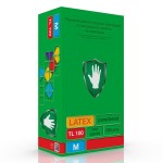 Перчатки смотровые латексные нестерильные опудренные, р. M 50 шт TL100 24 см Сейф энд Кеа гладкие манжета с валиком пара белые 2400001225606